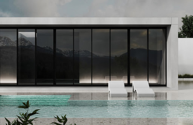 Atrium Modern dengan Kolam Renang Pribadi