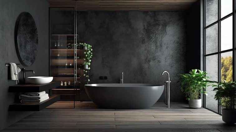Desain Kamar Mandi Industrial Batu Alam