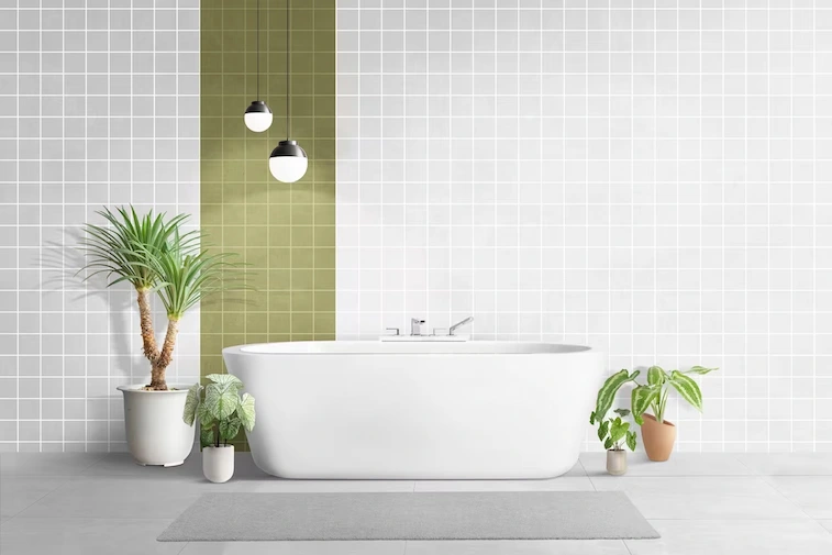 Desain Kamar Mandi Industrial dengan Tanaman