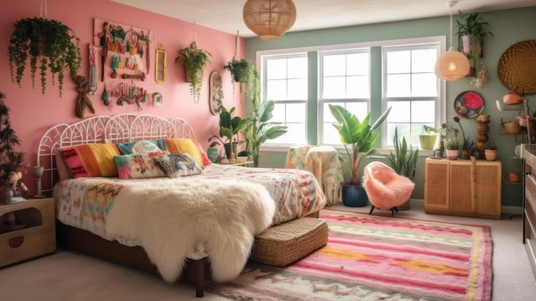 Desain Kamar Pink Bohemian dengan Sentuhan Eksotis