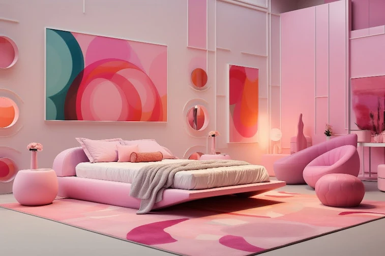 Desain Kamar Pink Eklektik dengan Paduan Warna Berani