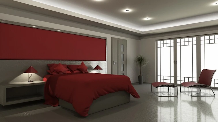 Desain Kamar Tidur Monokrom Merah