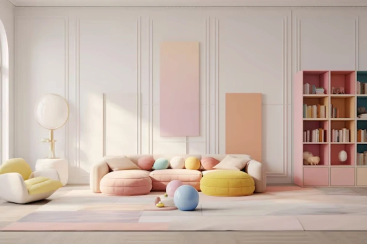 Desain Ruang Keluarga Minimalis dengan Sentuhan Warna Pastel
