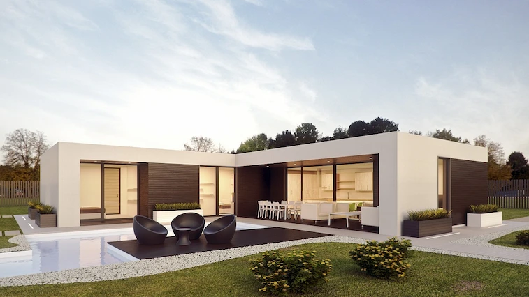 Desain Rumah Leter L dengan Jendela Besar