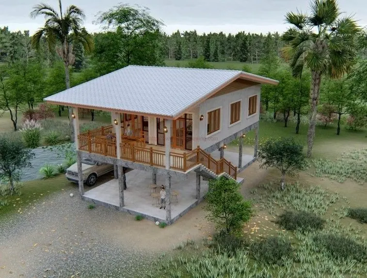 Desain Rumah Panggung Dekat Danau atau Sungai