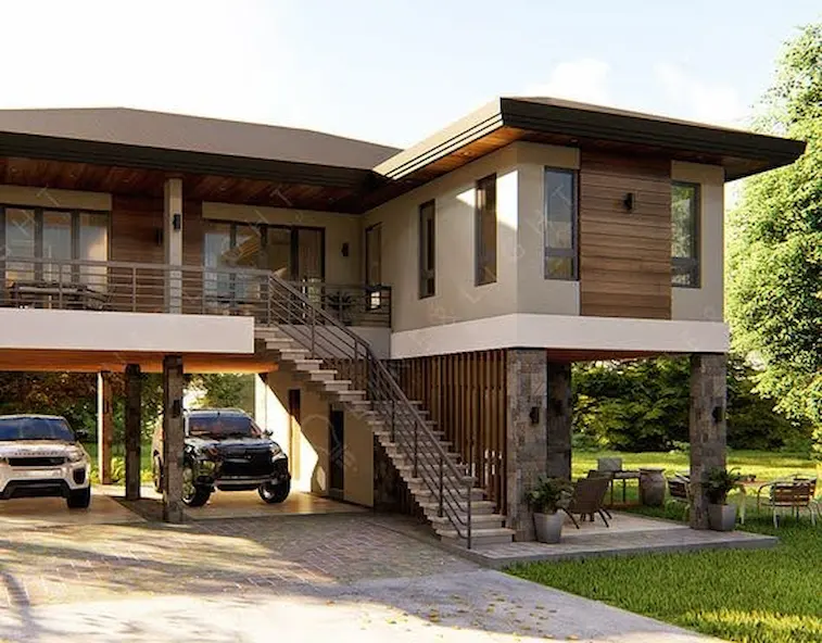 Desain Rumah Panggung dengan Warna Natural