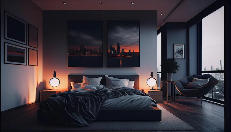 Kamar Tidur Kasur Bawah Nuansa Monokrom