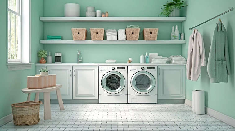Tempat Cuci Baju dengan Rak untuk Sabun dan Peralatan Cuci